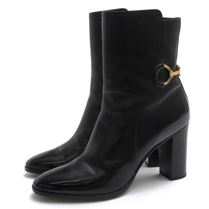 Celine Mid-Length Boots Shoes Leather Black Claude Mid Boots with Triomphe Spur