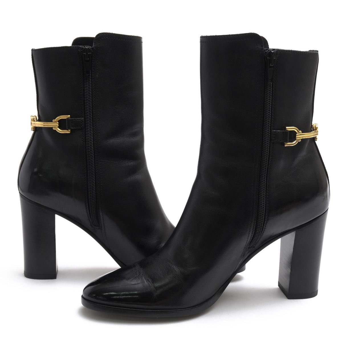 Celine Mid-Length Boots Shoes Leather Black Claude Mid Boots with Triomphe Spur — view 3