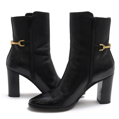 Celine Mid-Length Boots Shoes Leather Black Claude Mid Boots with Triomphe Spur — view 3