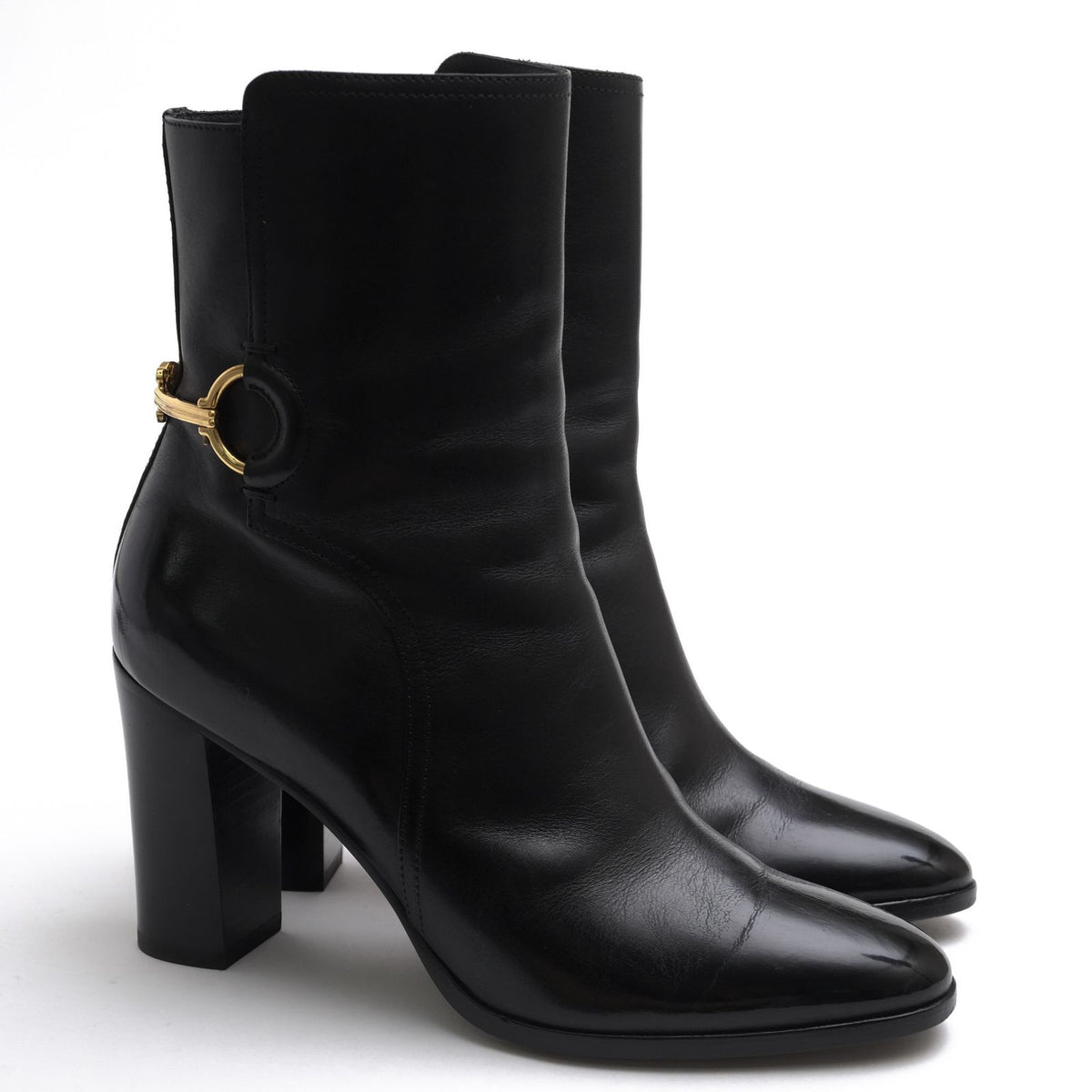 Celine Mid-Length Boots Shoes Leather Black Claude Mid Boots with Triomphe Spur — view 2