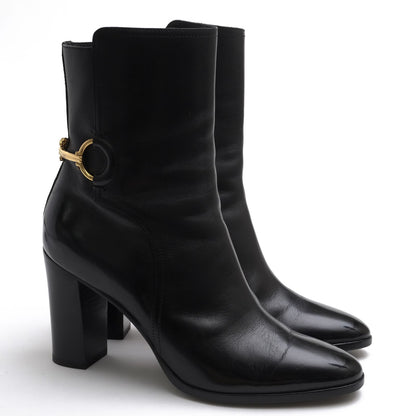 Celine Mid-Length Boots Shoes Leather Black Claude Mid Boots with Triomphe Spur — view 2