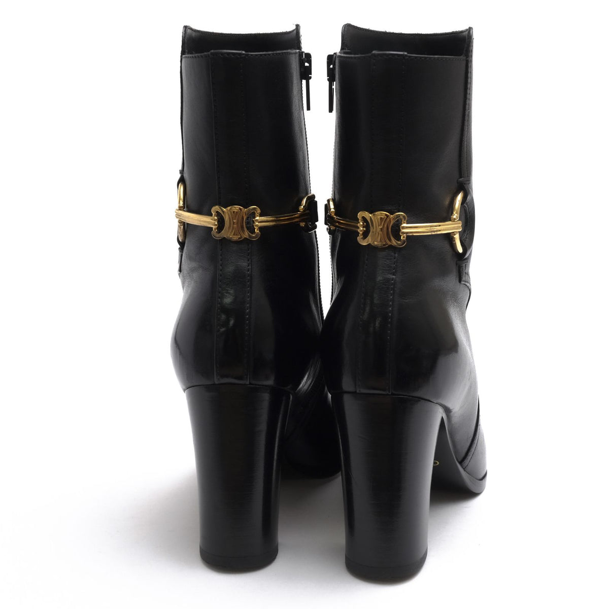 Celine Mid-Length Boots Shoes Leather Black Claude Mid Boots with Triomphe Spur — view 4