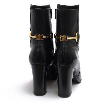 Celine Mid-Length Boots Shoes Leather Black Claude Mid Boots with Triomphe Spur — view 4