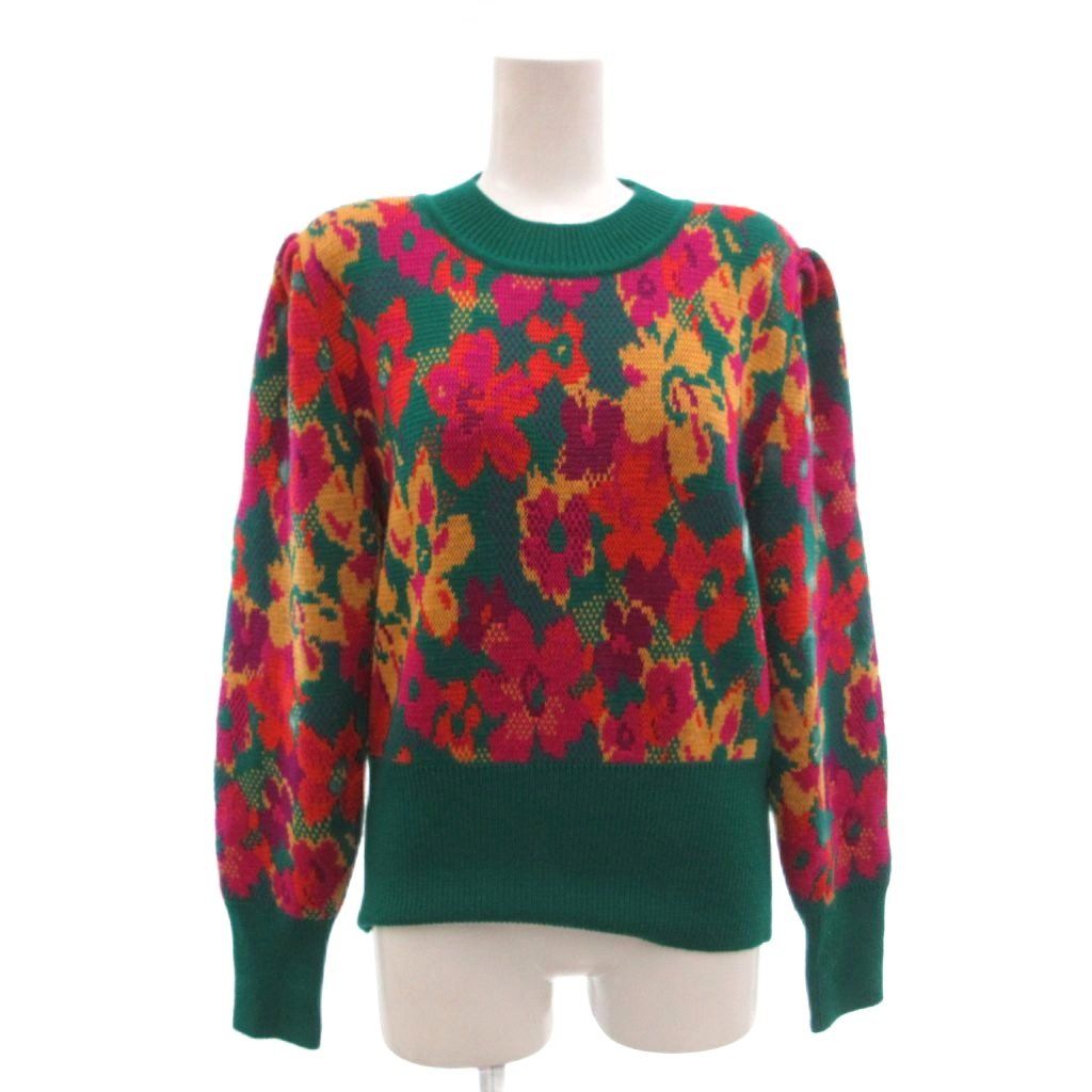 Saint Laurent Vintage Knit Sweater Floral Round Neck Puff Sleeve Gathered Mode