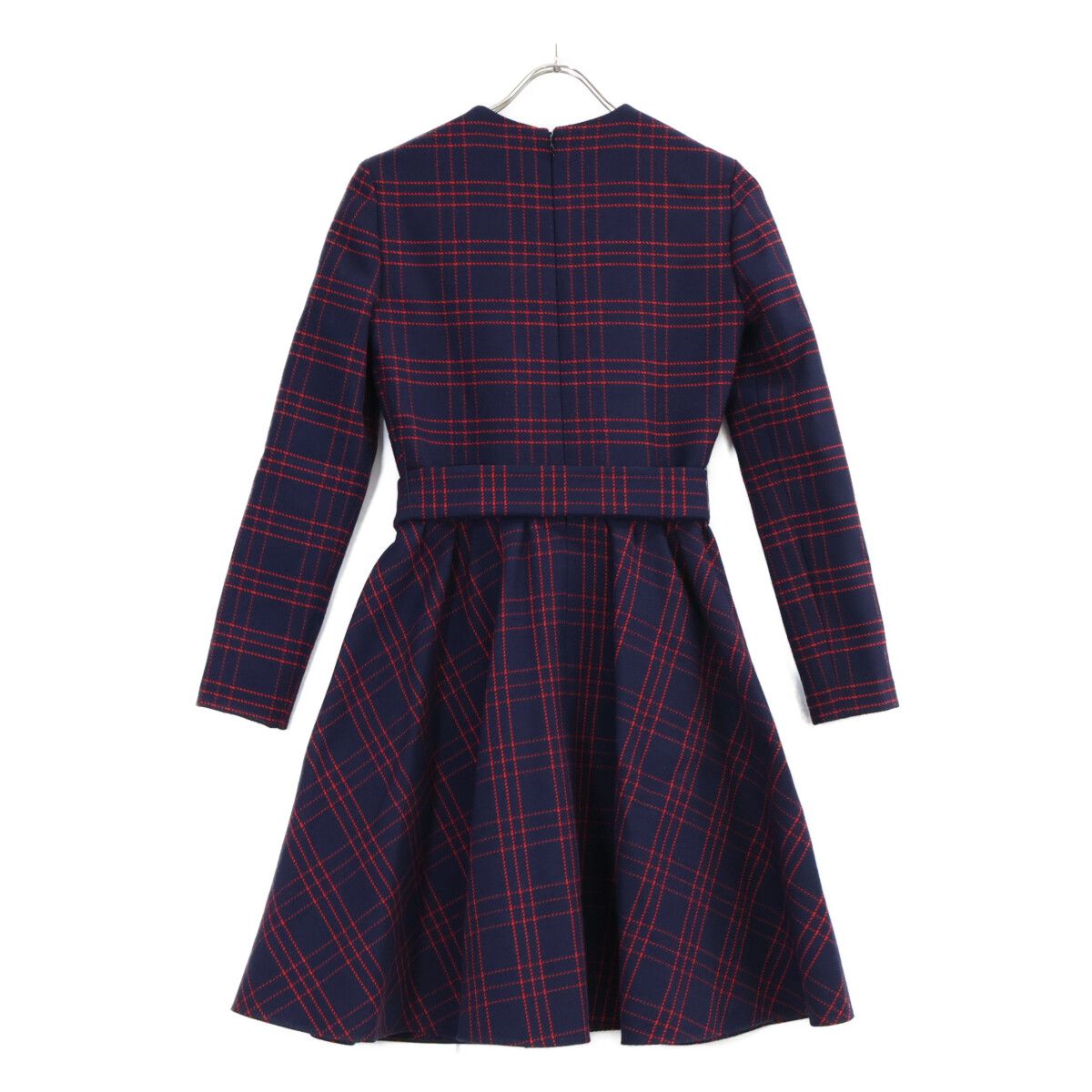 Dior Navy Red Wool Check Dress — view 2