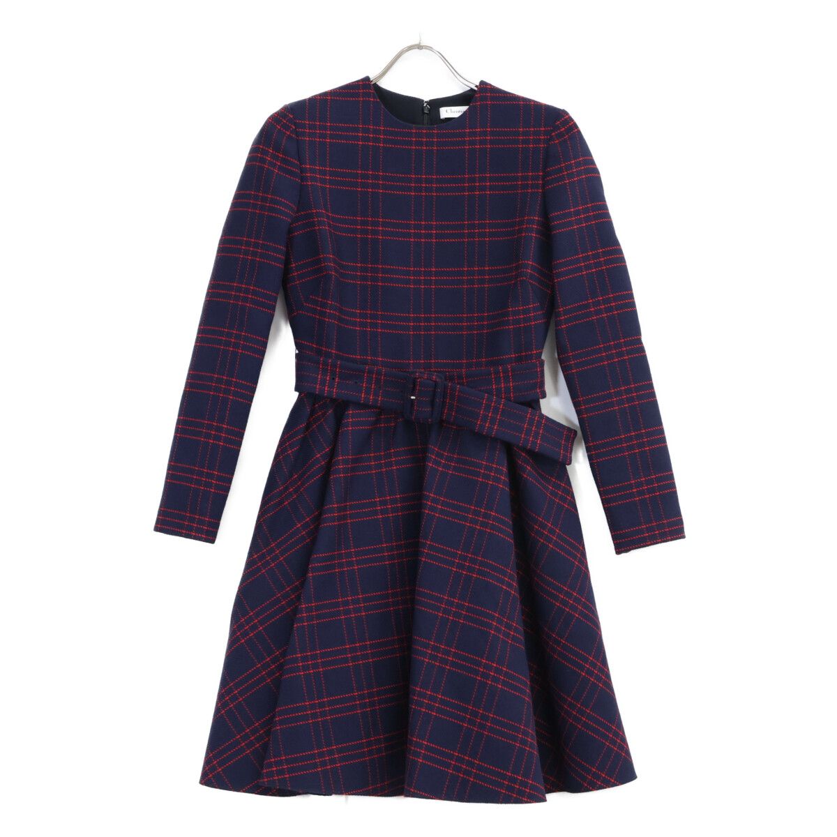 Dior Navy Red Wool Check Dress