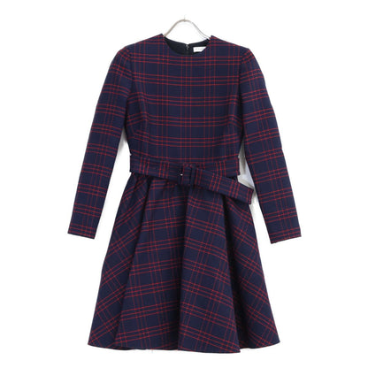 Dior Navy Red Wool Check Dress