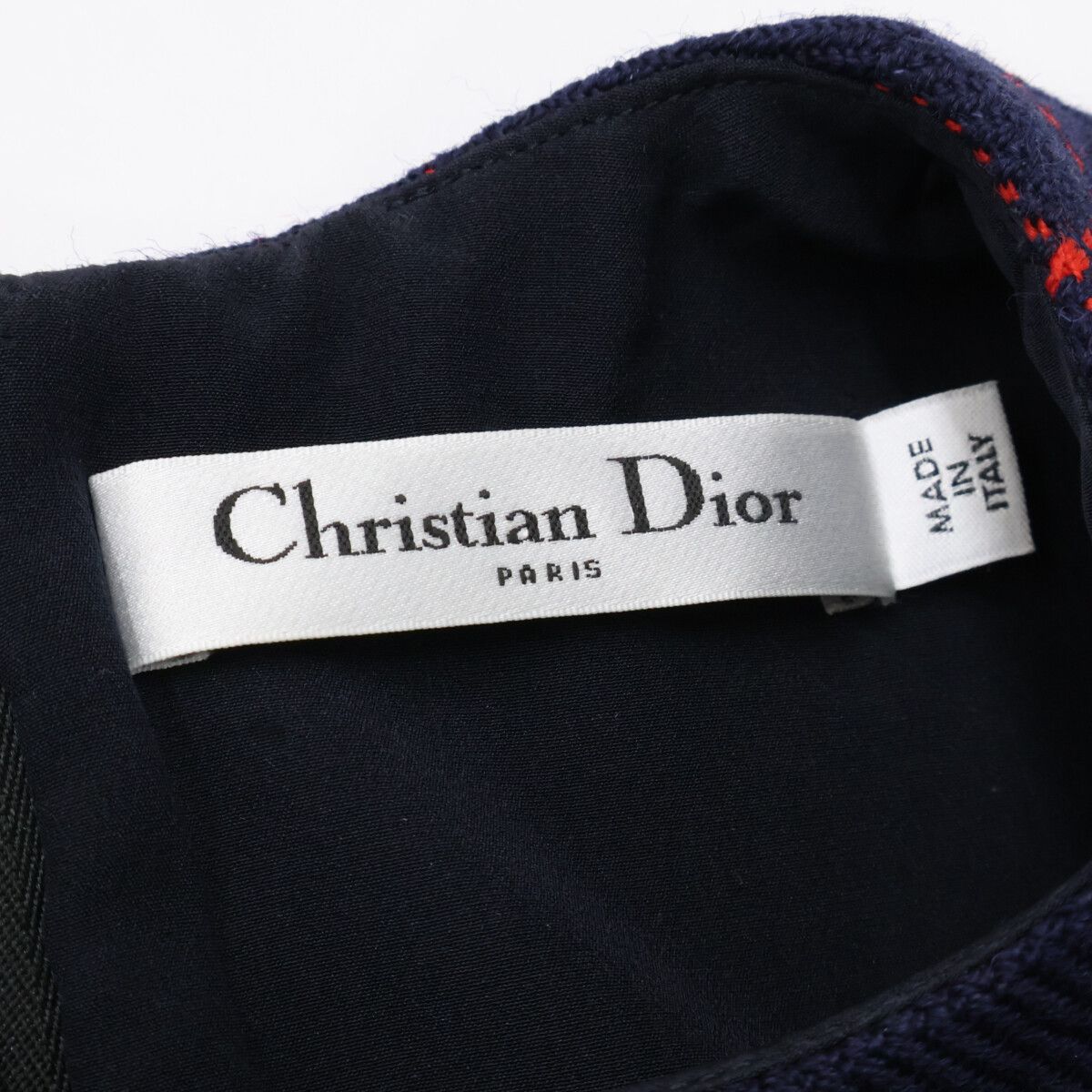Dior Navy Red Wool Check Dress — view 3