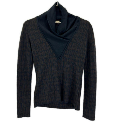 Hermes Brown Black Cashmere 100 H Logo Neck Switch High Knit Sweater XS