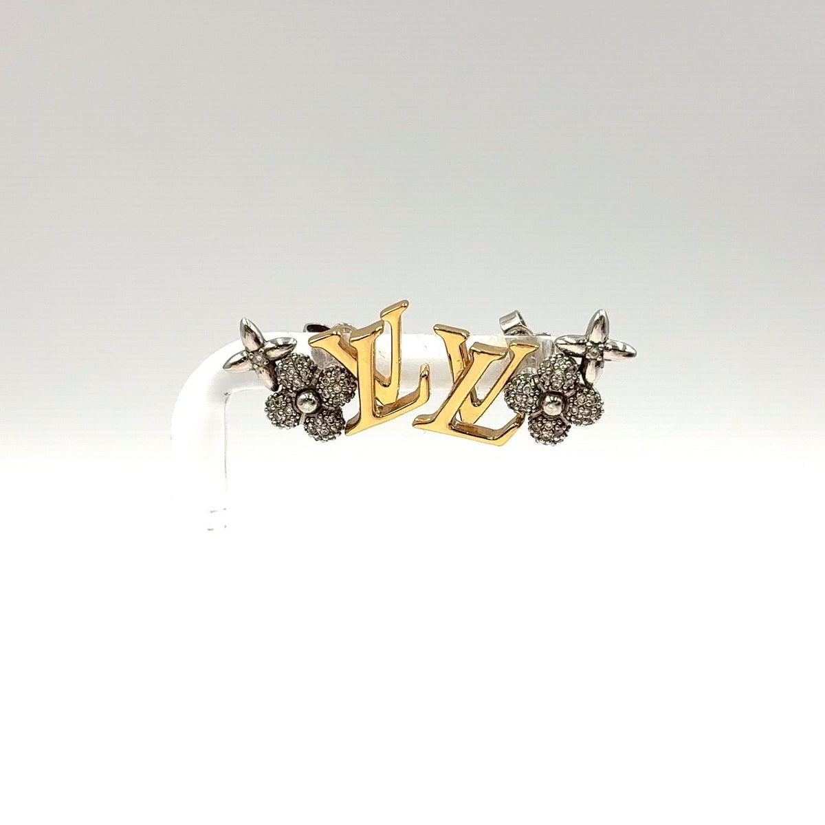 Louis Vuitton LV Glam Metal Rhinestone Clear Gold Silver Earrings