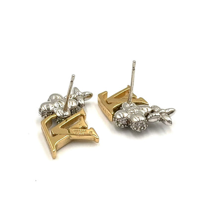 Louis Vuitton LV Glam Metal Rhinestone Clear Gold Silver Earrings — view 4