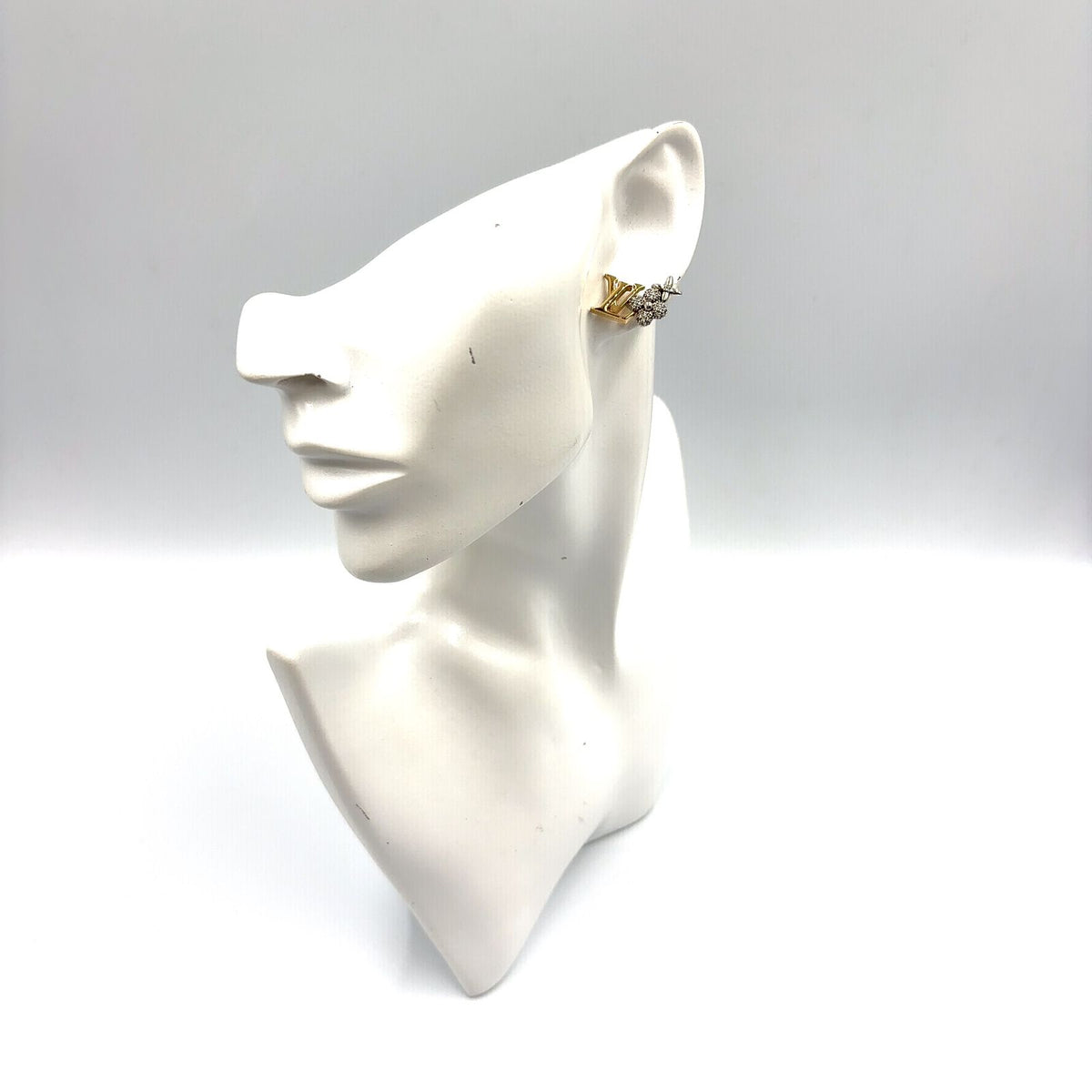 Louis Vuitton LV Glam Metal Rhinestone Clear Gold Silver Earrings — view 8