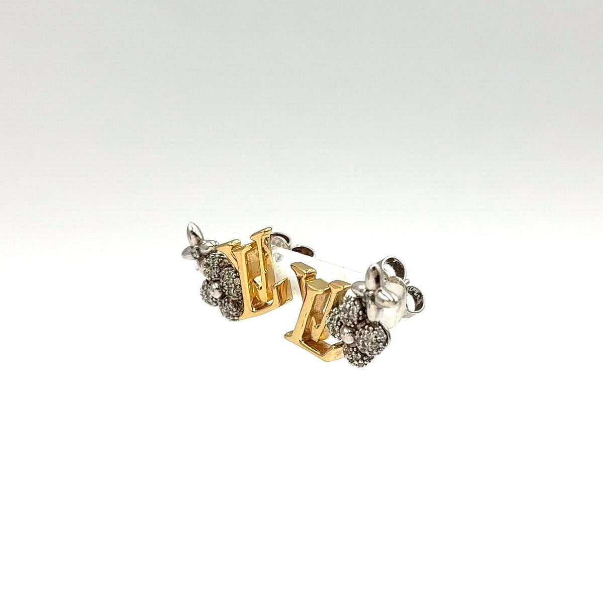 Louis Vuitton LV Glam Metal Rhinestone Clear Gold Silver Earrings — view 2