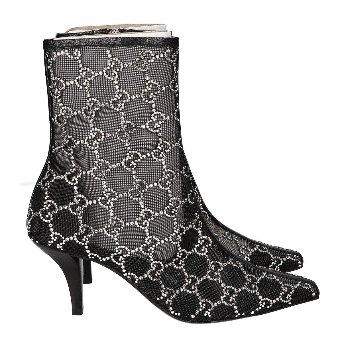 Gucci GG Crystal Black Mesh Motif Ankle Boots Monogram — view 4