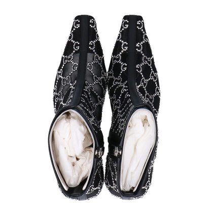 Gucci GG Crystal Black Mesh Motif Ankle Boots Monogram — view 5