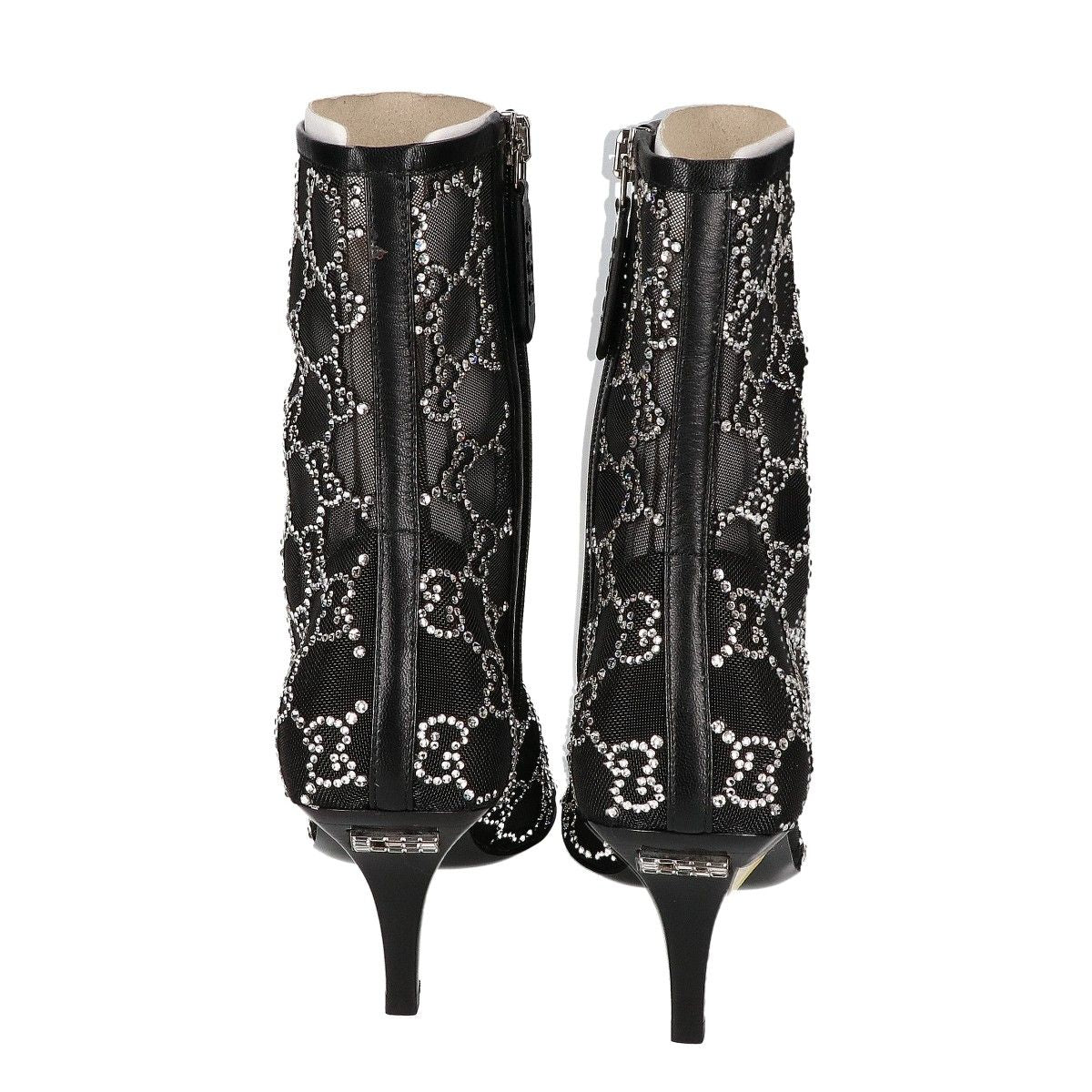 Gucci GG Crystal Black Mesh Motif Ankle Boots Monogram — view 3