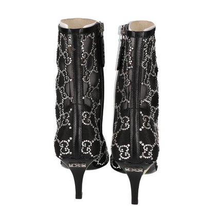 Gucci GG Crystal Black Mesh Motif Ankle Boots Monogram — view 3