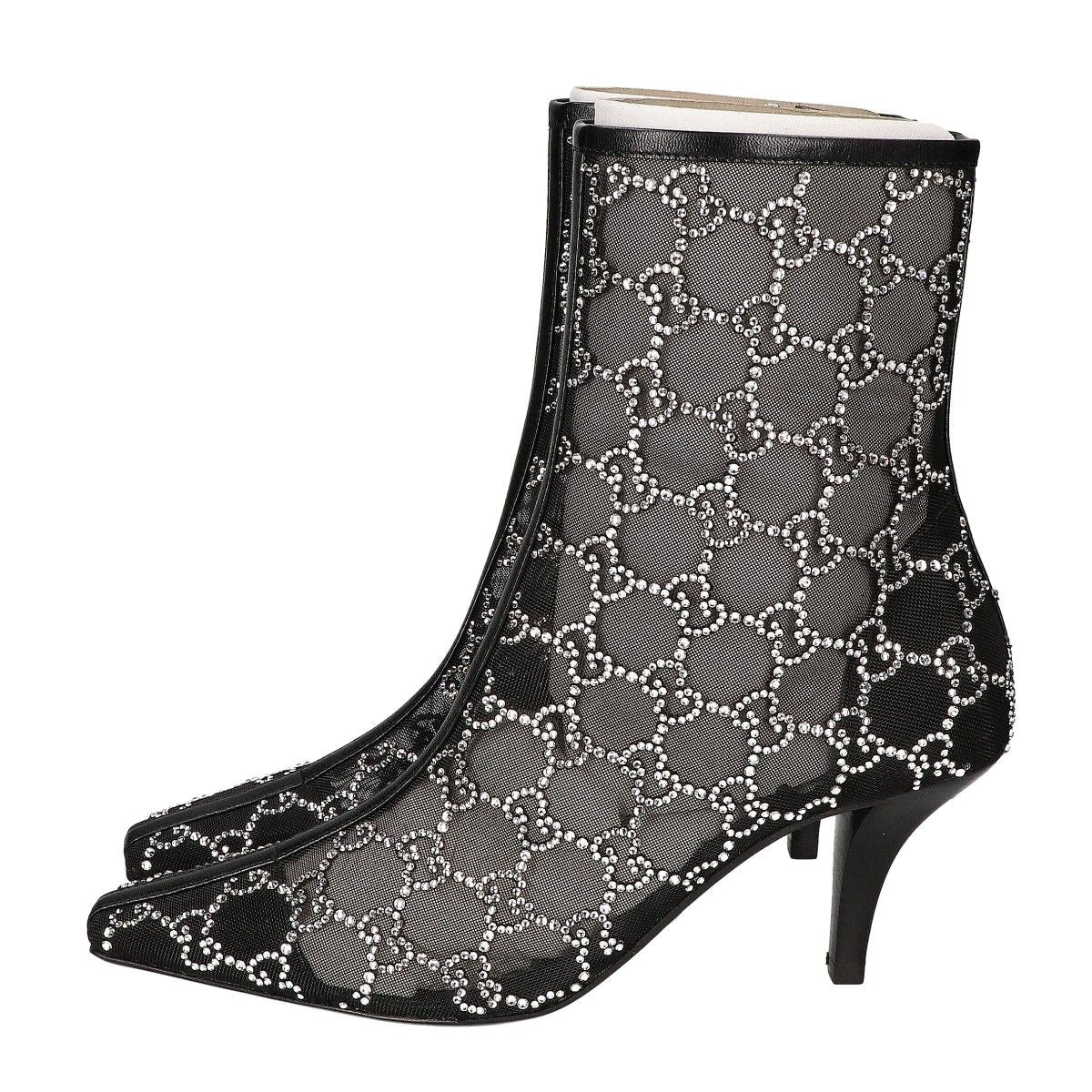 Gucci GG Crystal Black Mesh Motif Ankle Boots Monogram — view 2