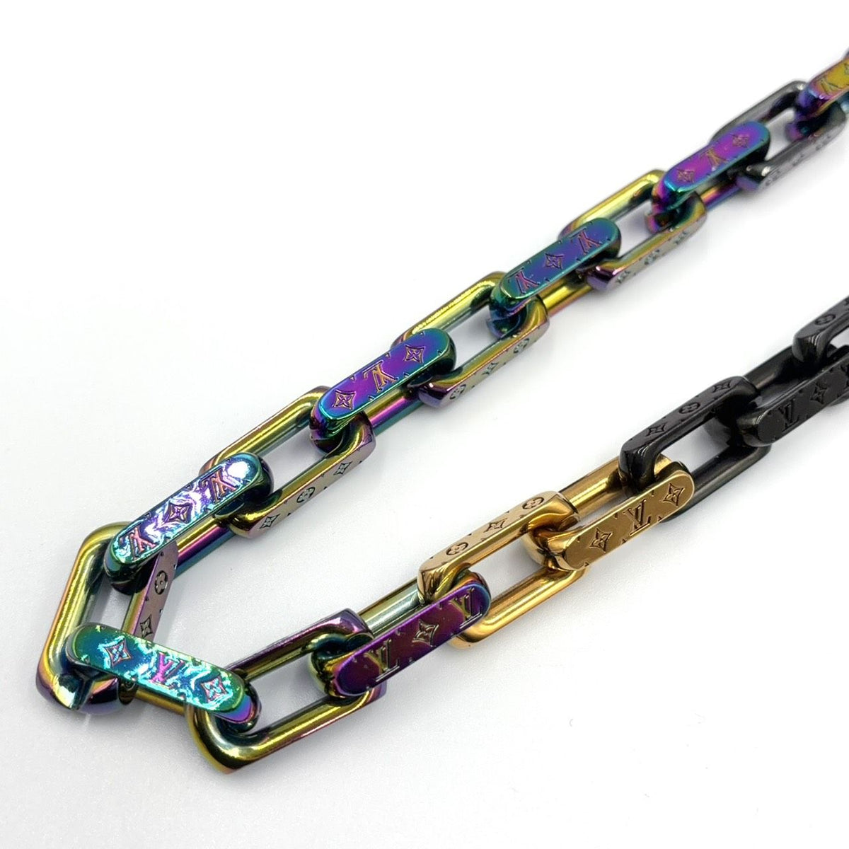 Louis Vuitton Collier Monogram Rainbow Metal Gold Black Multicolor Chain