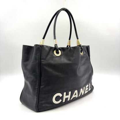 Chanel Camellia Logo Lambskin Black Tote Bag Gold — view 2