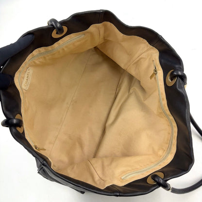 Chanel Camellia Logo Lambskin Black Tote Bag Gold — view 3