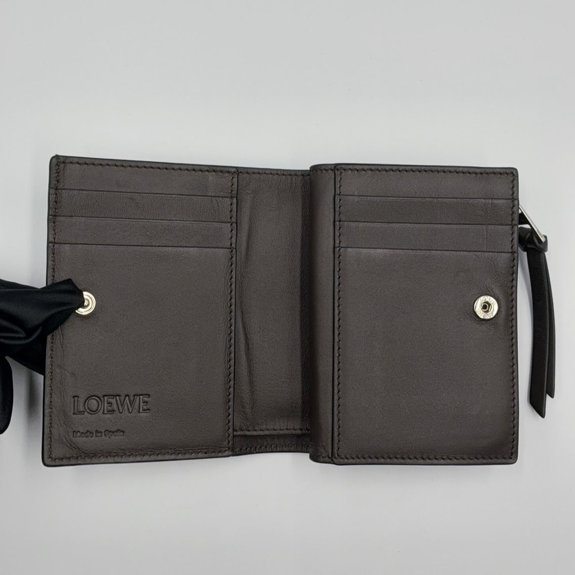 Loewe Futurist Cat Compact Leather Orange Dark Brown Wallet Silver — view 3
