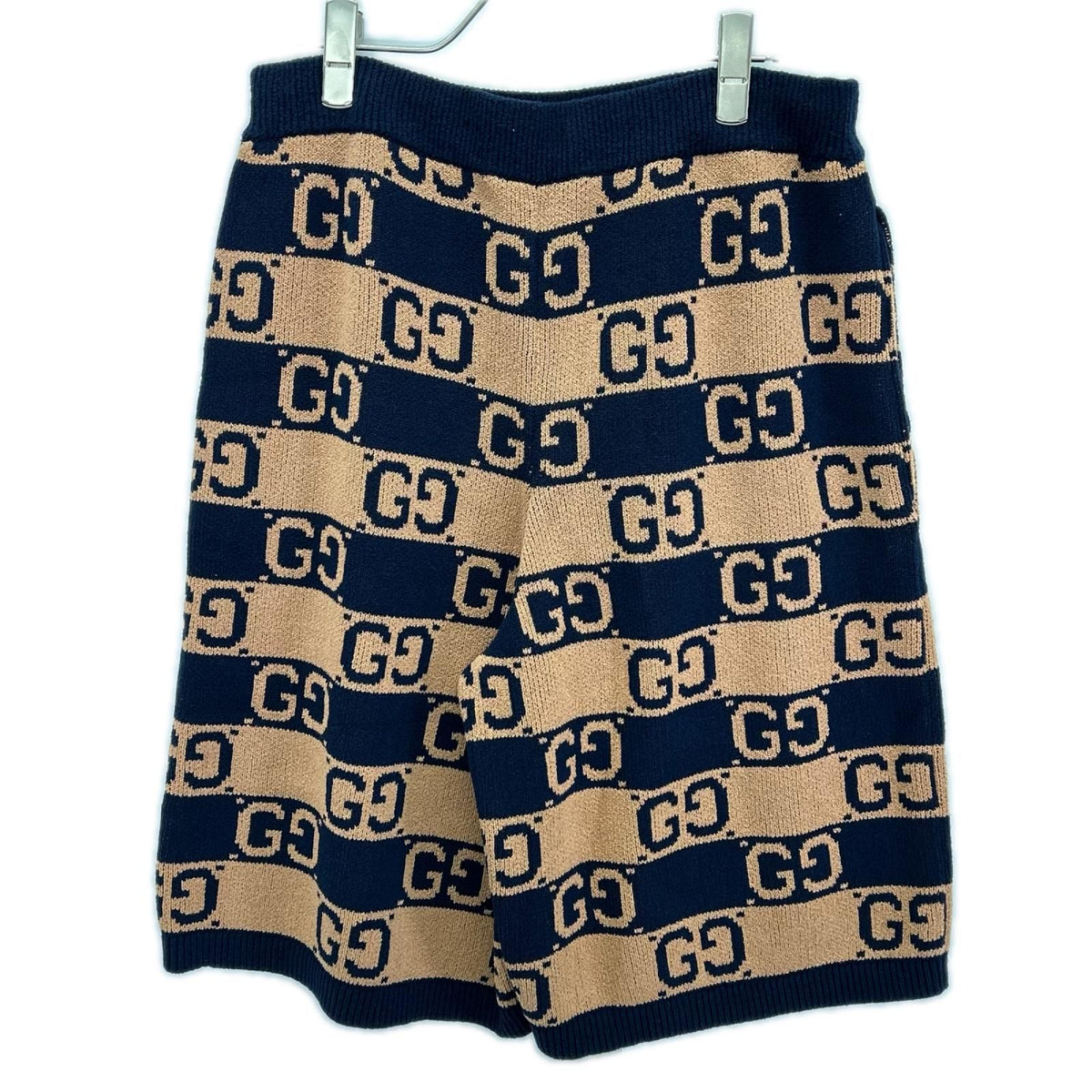 Gucci Brown Navy GG Cotton Jacquard Knit Shorts — view 2