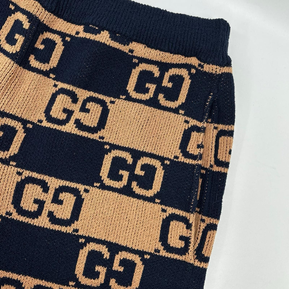 Gucci Brown Navy GG Cotton Jacquard Knit Shorts — view 7