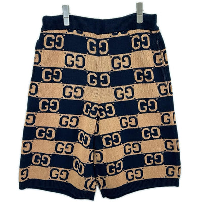 Gucci Brown Navy GG Cotton Jacquard Knit Shorts