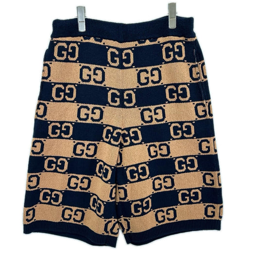 Gucci Brown Navy GG Cotton Jacquard Knit Shorts