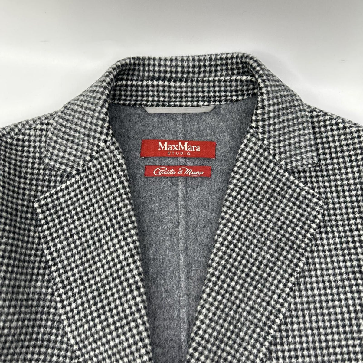Max Mara Maxmara Studio Cucito Amano Mano Gray Virgin Wool Houndstooth Tailored — view 7