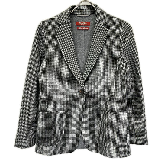 Max Mara Maxmara Studio Cucito Amano Mano Gray Virgin Wool Houndstooth Tailored
