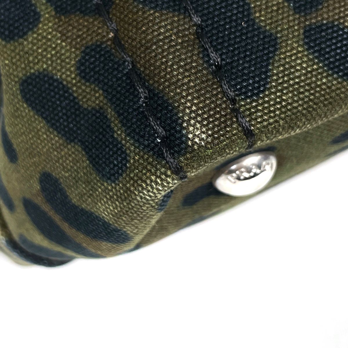 Prada Handbag Leopard Print Khaki Canvas Green Beige — view 3