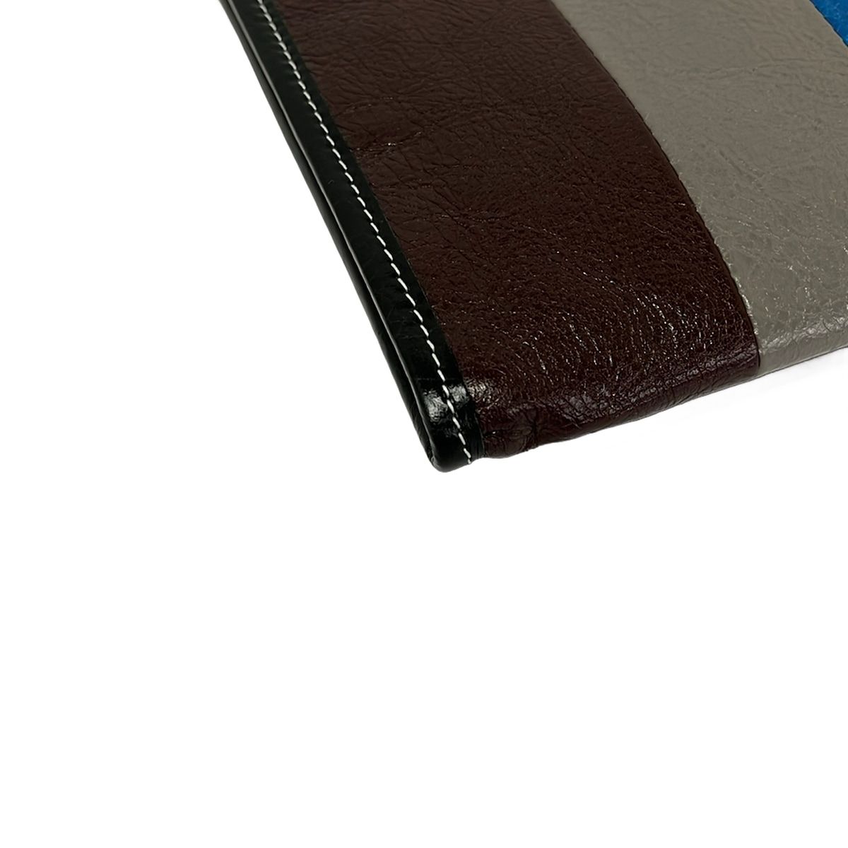 Balenciaga Clutch Bazaar Pouch Brown Gray Blue Multi Stripe Leather — view 6