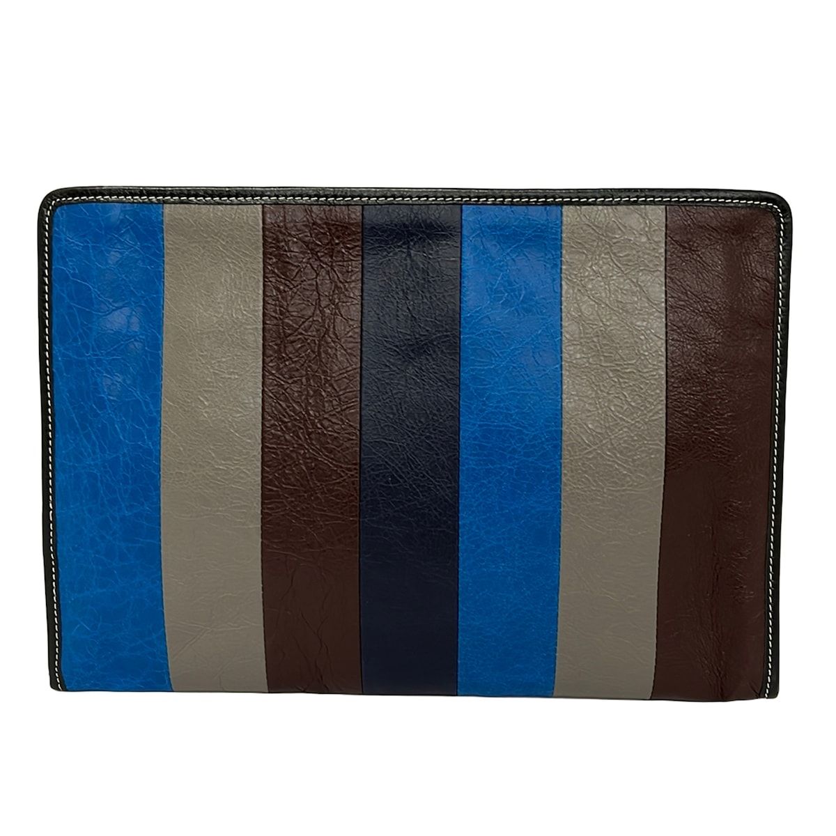 Balenciaga Clutch Bazaar Pouch Brown Gray Blue Multi Stripe Leather — view 3