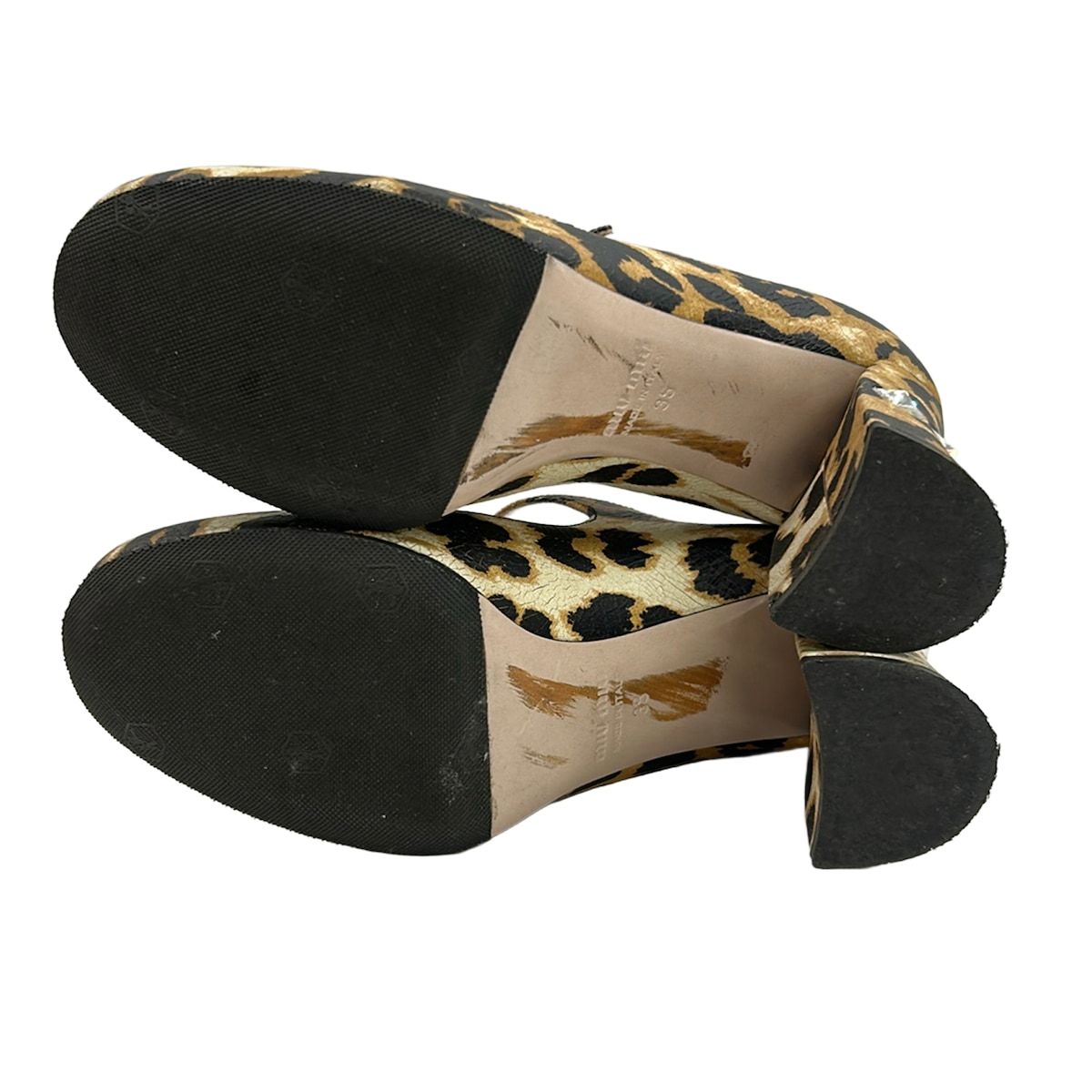 Miu Miu Pumps Dark Brown Light Clear Leopard Print Rhinestone Leather Heels — view 4