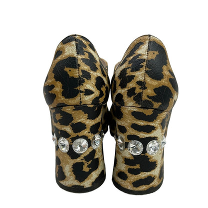 Miu Miu Pumps Dark Brown Light Clear Leopard Print Rhinestone Leather Heels — view 3