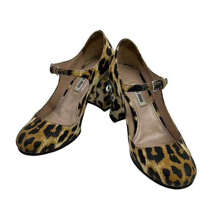 Miu Miu Pumps Dark Brown Light Clear Leopard Print Rhinestone Leather Heels — view 2
