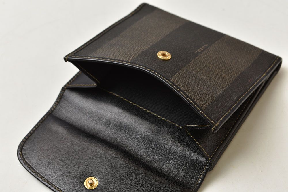 Fendi Wallet Pecan Pattern Bifold Vintage Black Gray — view 6