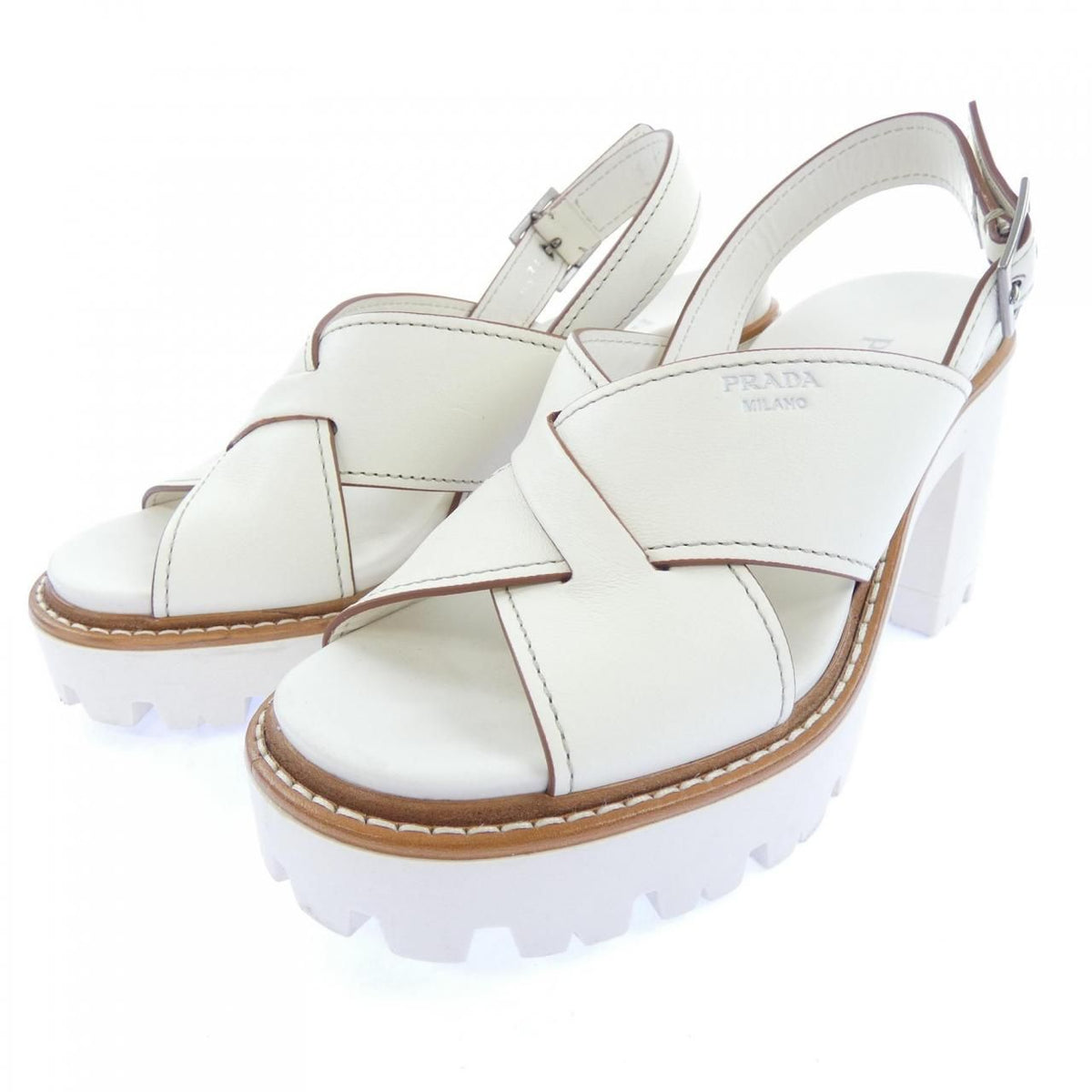 Prada Cross Leather Platform Sandals — view 3