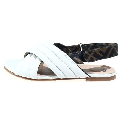 Fendi Puffy Cross Strap Leather Sandals Shoes White — view 2