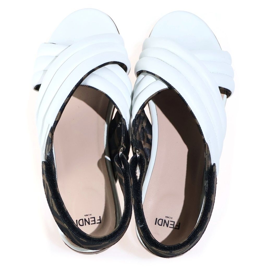 Fendi Puffy Cross Strap Leather Sandals Shoes White — view 4