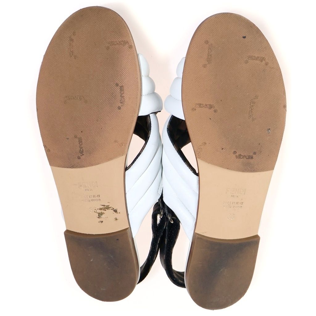 Fendi Puffy Cross Strap Leather Sandals Shoes White — view 5