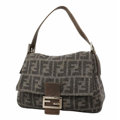Fendi Shoulder Bag Zucca Mamma Bucket Knit Gray Silver