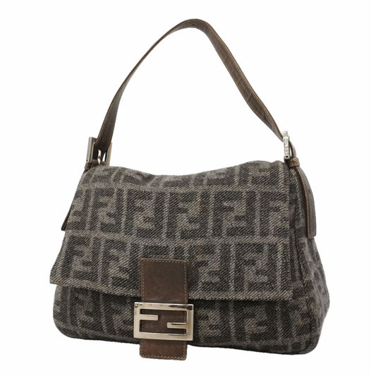 Fendi Shoulder Bag Zucca Mamma Bucket Knit Gray Silver