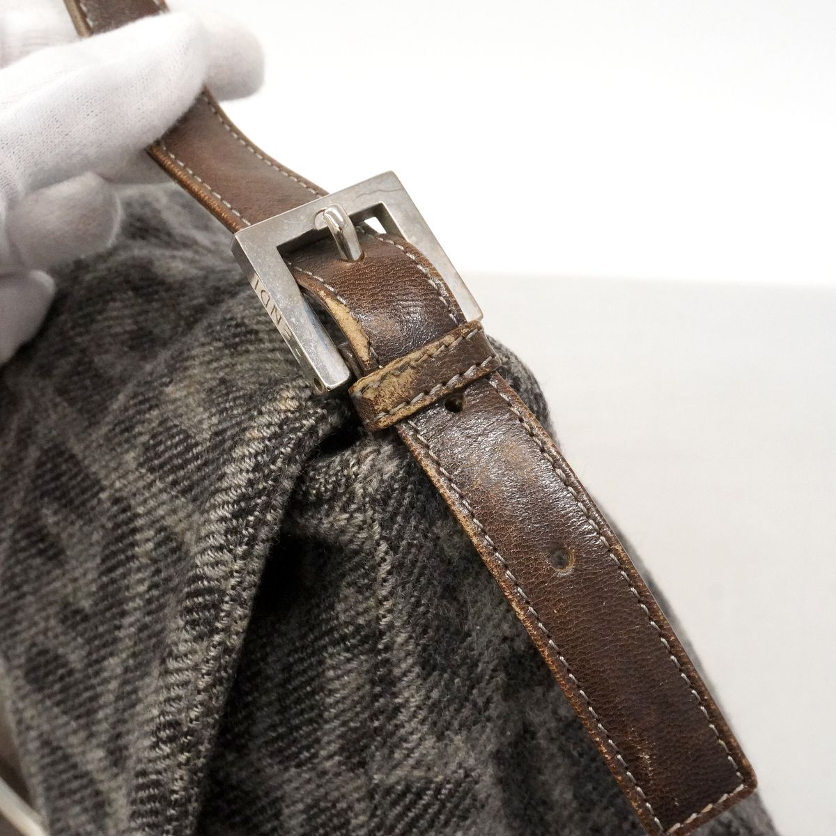 Fendi Shoulder Bag Zucca Mamma Bucket Knit Gray Silver — view 7