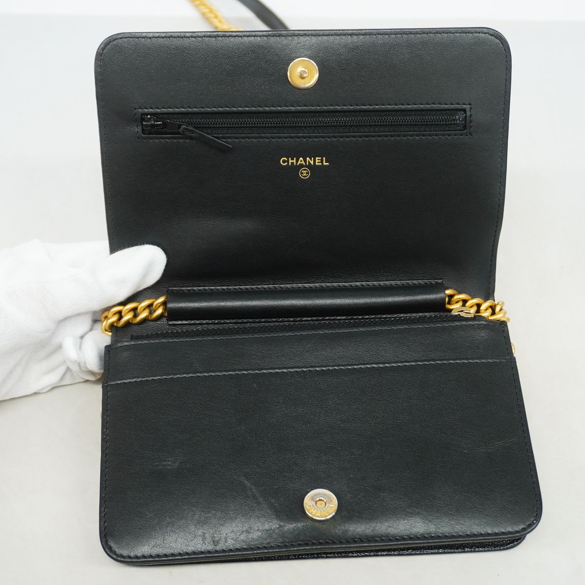 Chanel Wallet on Chain Boy Caviar Leather Black Gold Shoulder Bag — view 3