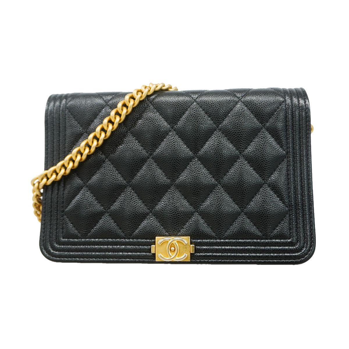 Chanel Wallet on Chain Boy Caviar Leather Black Gold Shoulder Bag