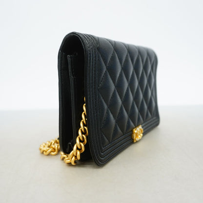 Chanel Wallet on Chain Boy Caviar Leather Black Gold Shoulder Bag — view 2