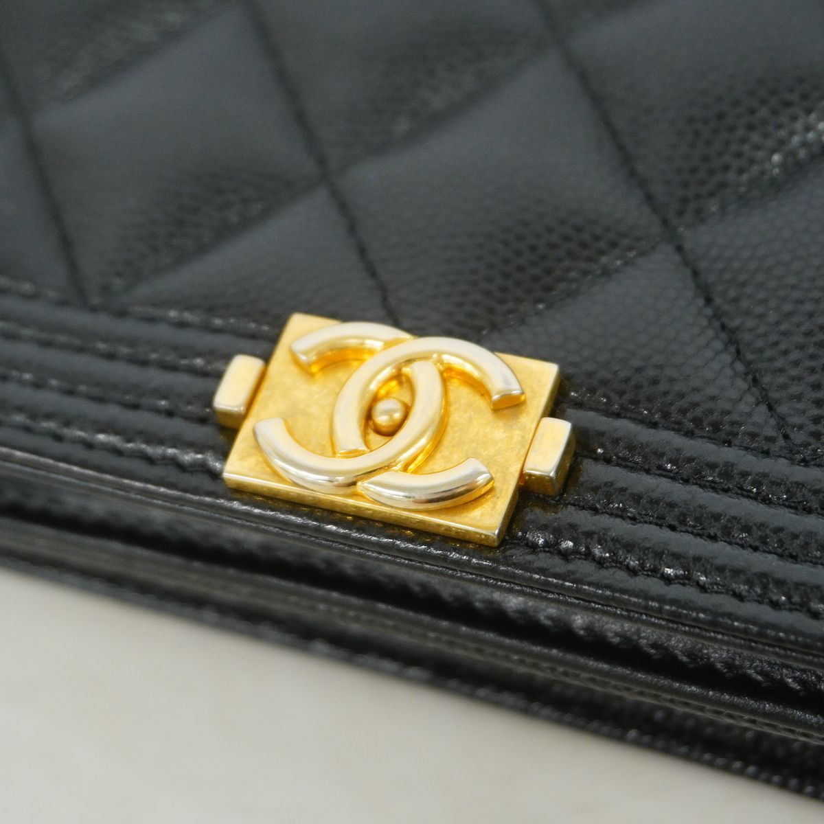 Chanel Wallet on Chain Boy Caviar Leather Black Gold Shoulder Bag — view 5